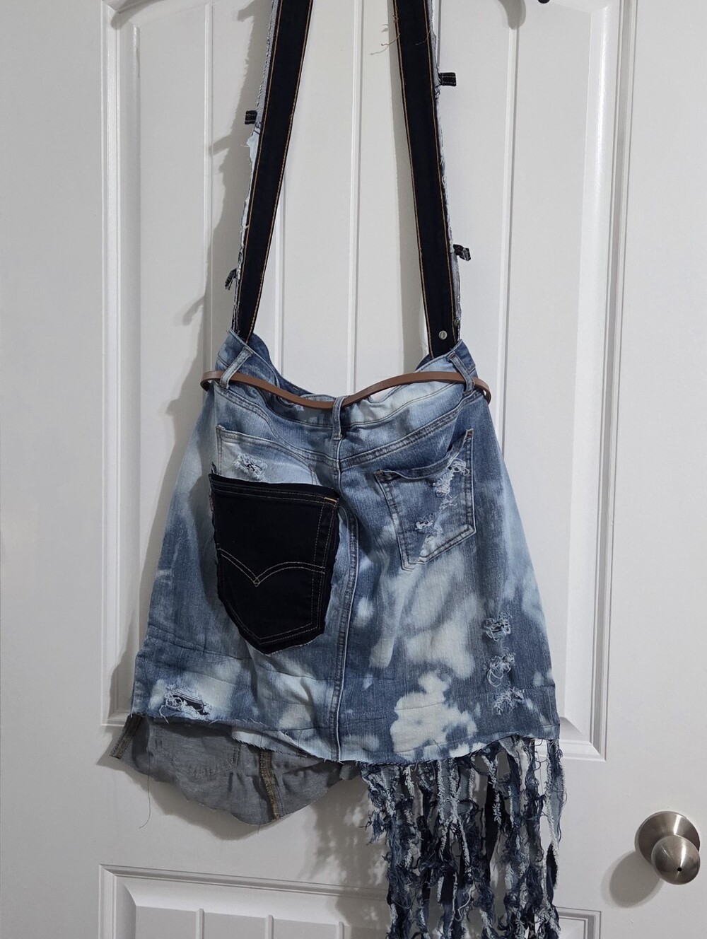 Upcycled Handmade Distressed Denim Tote with Patchwork Oversized Bag - Picture 3 of 3